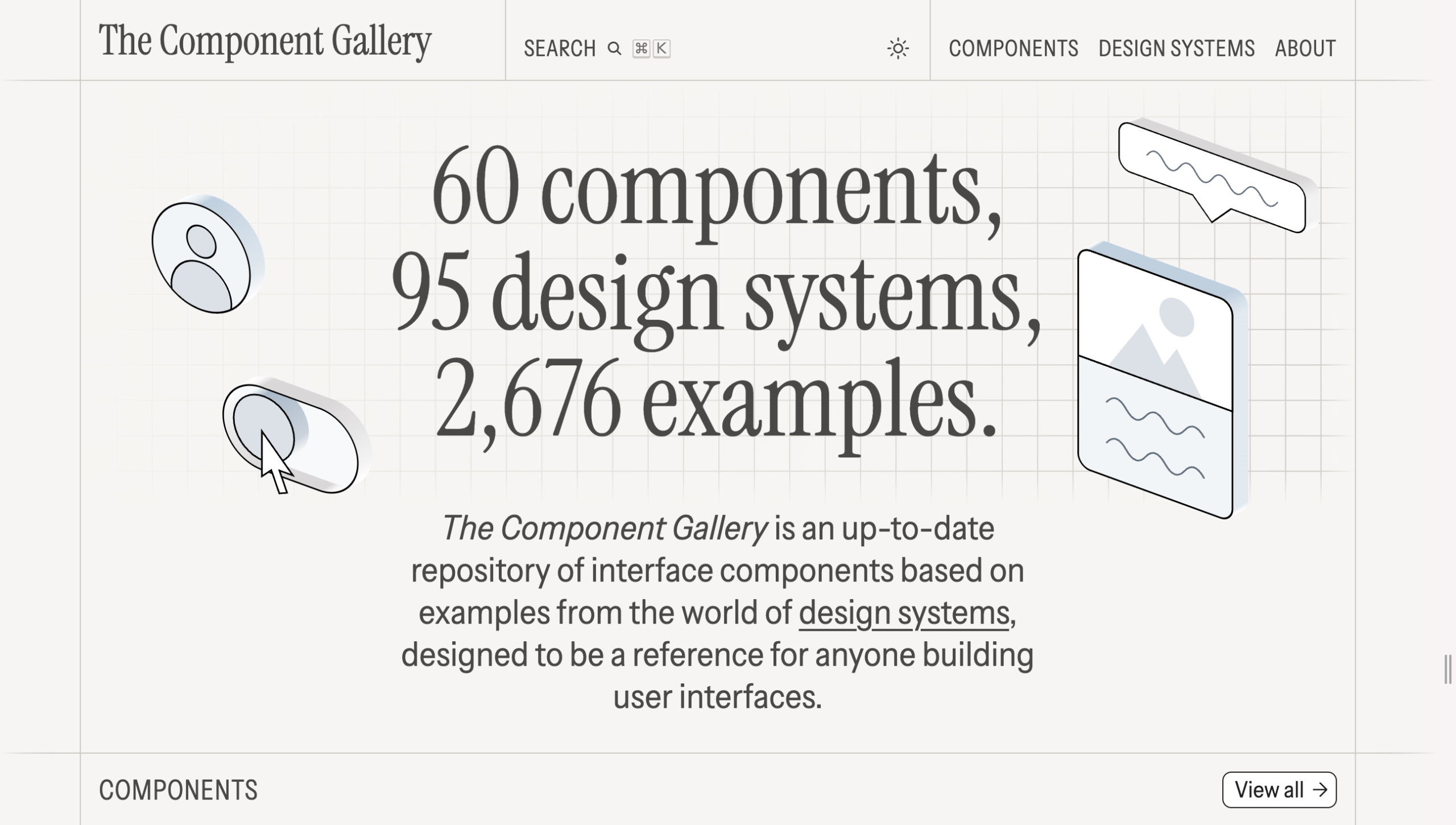 60種のコンポーネント実例が並ぶ「The Component Gallery」